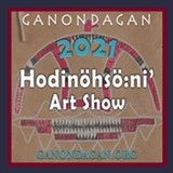 Quilled thunderbird on a leather purse. text reads: Ganondagan 2021 Hodinöhsö:ni’ Art Show. ganondagan.org - Uploaded by Ganondagan_Historic_Site