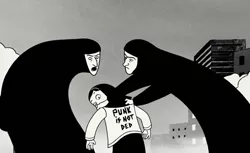 Beat on the brat: Young Marjane Satrapi draws the ire of two Islamic fundamentalists in Persepolis.