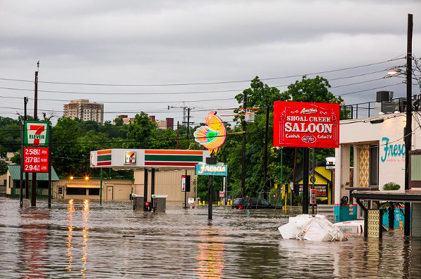 Flooding in Austin along Lamar Street. - VIA TWITTER USER @SIRDUKEOFTEXAS
