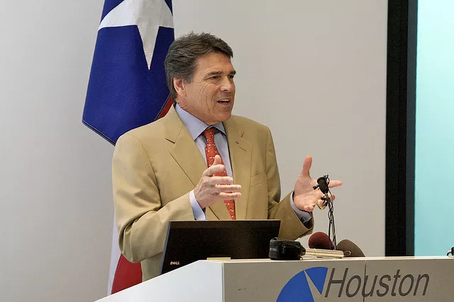 Former Gov. Rick Perry speaking in Houston in 2009. Perry will announce his second bid for president next month. - VIA FLICKR USER ED SCHIPUL