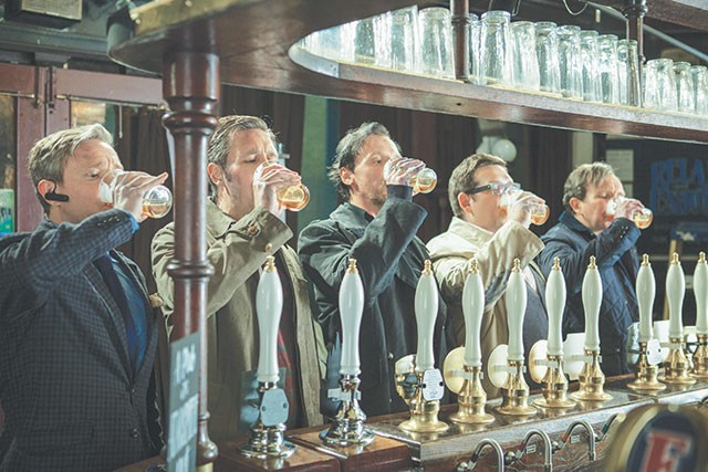 Simon Pegg (center) stars in one of the better beer-soaked comedies we’ve seen, 'The World’s End' - COURTESY PHOTO