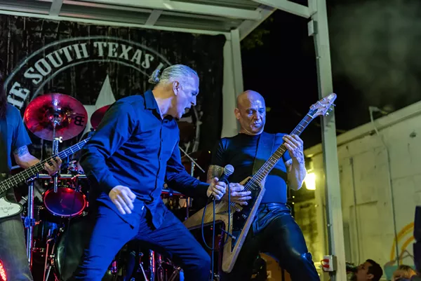 Scott Womack, Mike Solis and Robert "Bobdog" Catlin (left to right) go aggro during South Texas Legion's debut performance. - PHOTO BY JAIME MONZON