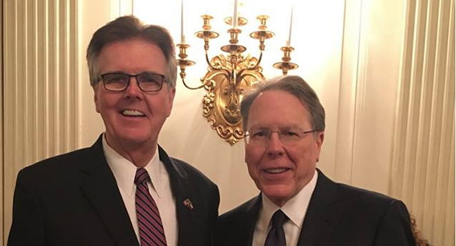 Lt. Gov. Dan Patrick (left) mugs with National Rifle Association CEO Wayne LaPierre. - VIA DAN PATRICK'S FACEBOOK PAGE