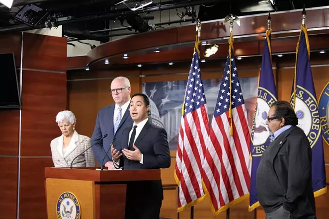 Joaquin Castro and other Democratic lawmakers at yesterday's news conference. - VIA JOAQUIN CASTRO'S FACEBOOK PAGE