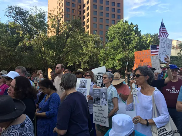 Hundreds gathered in front of San Fernando Cathedral for the Vigil for Humanity to oppose the separating families seeking asylum. - MEGAN RODRIGUEZ