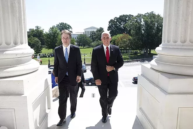 Vice President Mike Pence, an evangelical Christian, escorts Brett Kavanaugh to meet with members of the U.S. Senate. - OFFICE OF THE VICE PRESIDENT