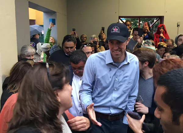 Beto O'Rourke presses the flesh during a recent campaign stop in San Antonio. - SANFORD NOWLIN