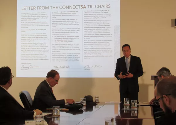 Former Mayor Henry Cisneros discusses the ConnectSA plan Wednesday afternoon. - SANFORD NOWLIN