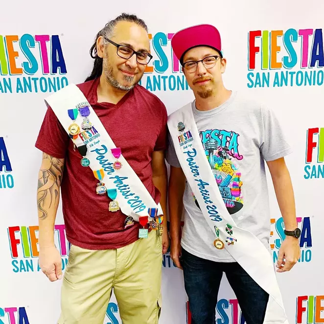 Fiesta San Antonio 2019 poster artists Nik Soupé (left) and David “Shek” Vega. - COURTESY OF FIESTA SAN ANTONIO