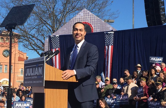 Julian Castro addresses supporters during his presidential campaign announcement. - SANFORD NOWLIN