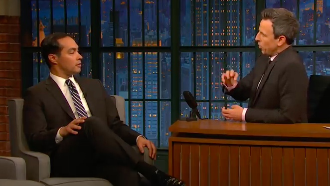 Host Seth Meyers asks Julian Castro about the current HUD secretary's track record. - YOUTUBE / LATE NIGHT WITH SETH MEYERS