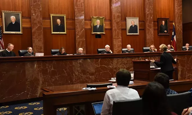 Attorney Amy Kastely argues before the Texas Supreme Court in the Hays Street Bridge land case on Sept. 13, 2018. - V. FINSTER | HERON CONTRIBUTOR