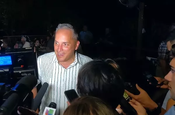 Greg Brockhouse speaks to the media at his watch party during the mayoral race. - JADE ESTEBAN ESTRADA