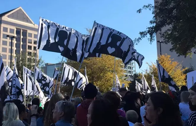 Protesters rally in front of the Texas governor's mansion to urge Greg Abbott to halt the execution of Rodney Reed. - FACEBOOK / REAGAN BERES