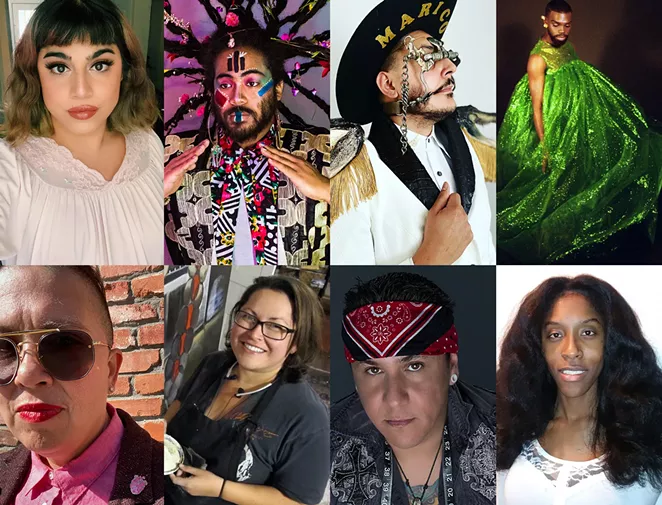 Clockwise from top left: LGBTQ+ San Antonio creatives Polly Anna Rocha, Darian Donovan Thomas, Jose Villalobos, Daiquonne Lanier, Aamori Olujimi, Golden Skyy, Ana Fernandez and Anel I. Flores