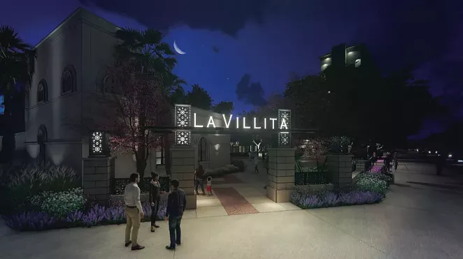 This rendering shows a renovated Maverick Plaza from the corner of South Alamo and East Nueva streets. Courtesy Fisher Heck Architects - COURTESY PHOTO / FISHER HECK ARCHITECTS