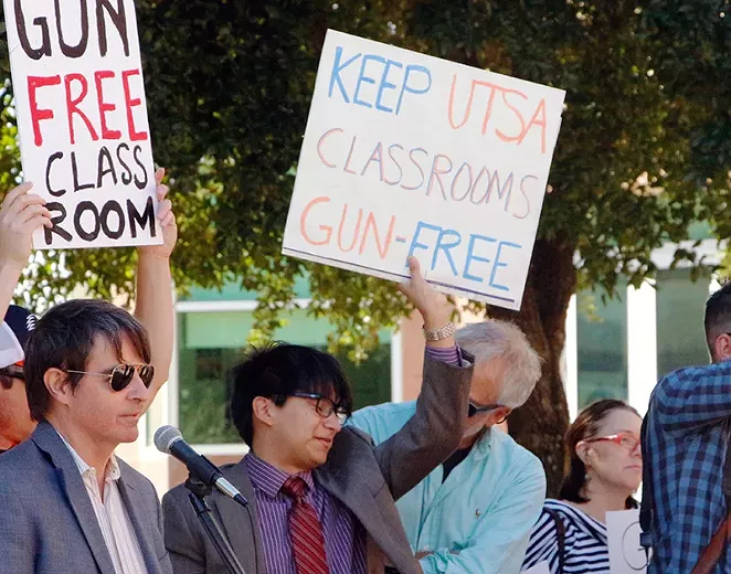 Last week students and faculty held a anti-campus carry rally at the UTSA Downtown Campus. - GABBY MATA