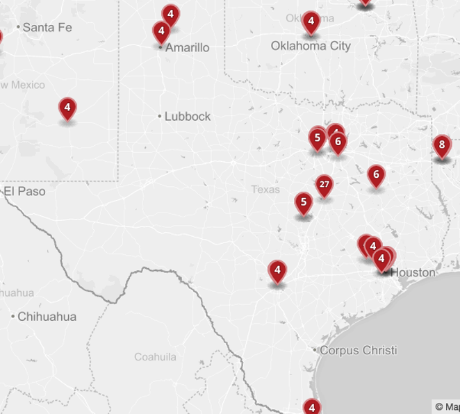 A map showing the mass shootings in Texas this year. - VIA PBS NEWSHOUR