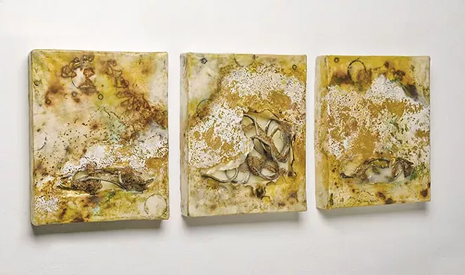 Belto's encaustic and mixed-media triptych Liquifaction - COURTESY