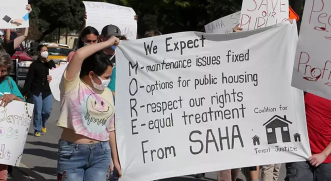 SAHA protestors make their way down South Flores Street on Saturday. - BEN OLIVO / SA HERON