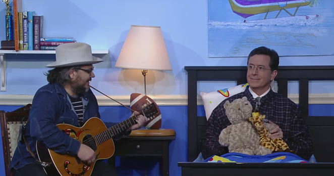 Tweedy tucking in lil' Stevie, which is, coincidentally, also Colbert's hip-hop moniker - YOUTUBE