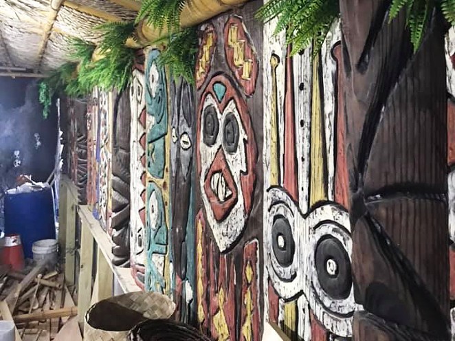This snapshot of the decor inside Hugman's Oasis was taken earlier this year while famed tiki designer "Bamboo Ben" Bassham was plying his trade. - COURTESY BAMBOO BEN BASSHAM