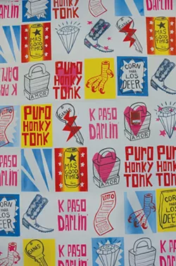 Cruz Ortiz’s “Hello Darlin’ Map” is puro Texas and brightly greets fans entering through one of the AT&T Center’s entrances.
