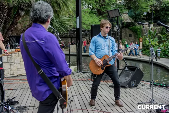 Joe Reyes (in purple) and Erik Sanden of Buttercup. - JAIME MONZON