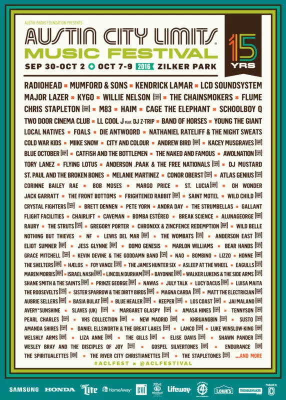 Austin City Limits Announces 16 Lineup Including Radiohead Haim Willie Nelson Kendrick Lamar Lcd Soundsystem And More Sa Sound Austin City Limits Announces 16 Lineup Including Radiohead Haim Willie Nelson Kendrick Lamar Lcd Soundsystem And More Sa Sound