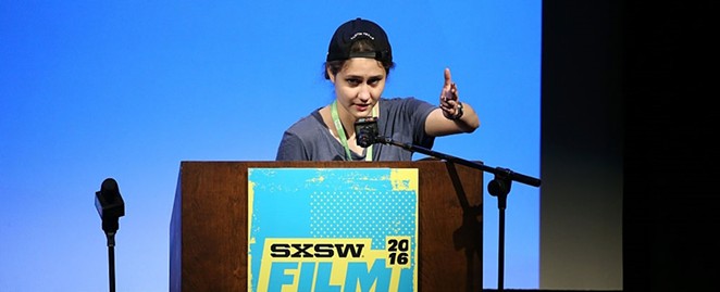 San Antonio filmmaker Alexia Salingaros accepting her Jury Award at the South by Southwest Film Festival this past March for her short Lady of Paint Creek. Her film was recently awarded the Best Experimental Film at the CineYouth Film Festival in Chicago. - NEILSON BARNARD