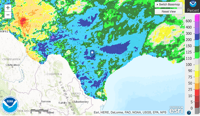 Map showing how much rain San Antonio has received relative to the average amount. - NATIONAL WEATHER SERVICE