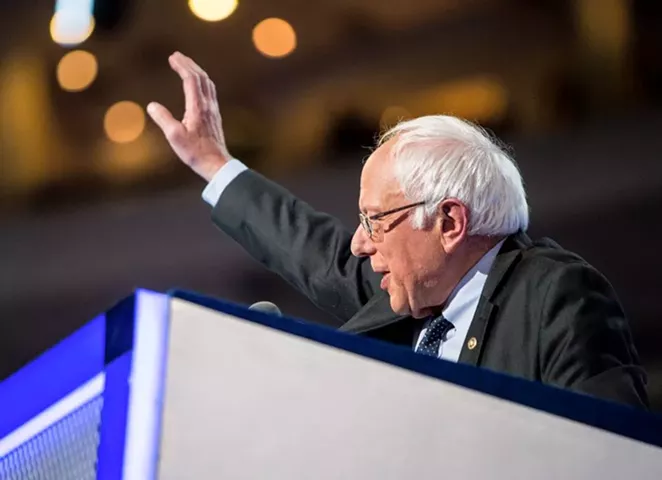 Senator Bernie Sanders voiced his support for Hillary Clinton during a speech Monday night at the Democratic National Convention in Philadelphia. - ERIN SCHAFF | DNCC