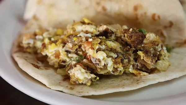 The machacado with egg at Los Arcos. - BEN OLIVO