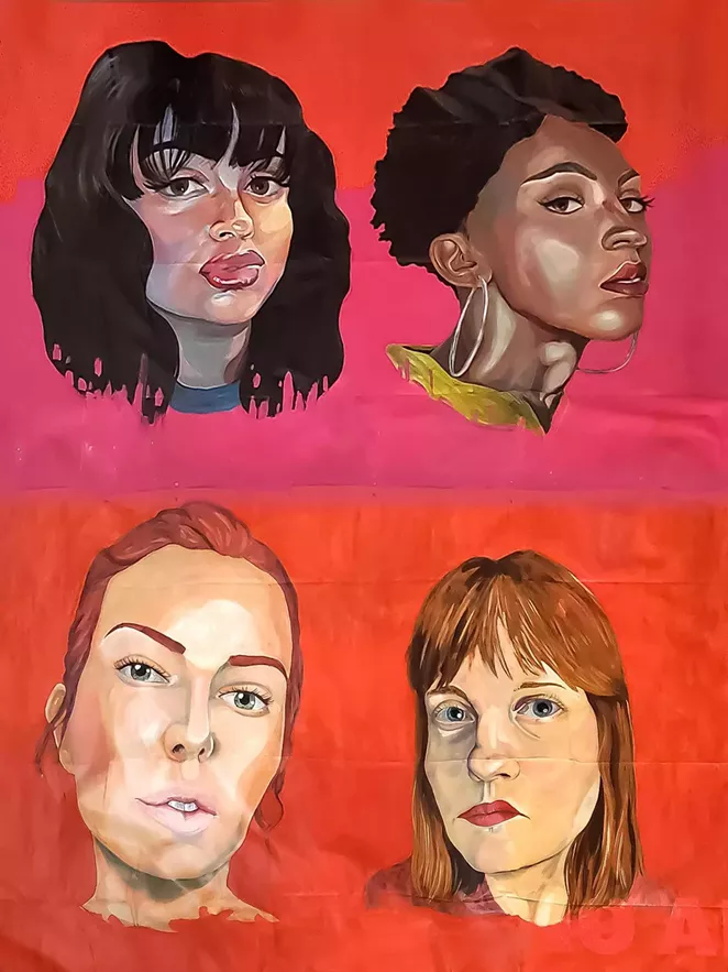 Madison Cowles Serna, Withstand, 2021, Acrylic on used billboard vinyl, 8' x 27', Courtesy of the artist - COURTESY OF BLUE STAR CONTEMPORARY