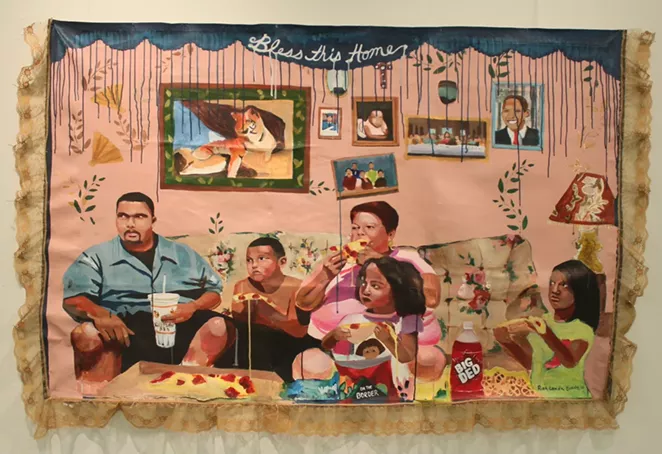 Ruth Leonela Buentello, The Last Supper, 2017, Acrylic on canvas, with lace trim, 42 x 64”, Courtesy of the artist - COURTESY OF BLUE STAR CONTEMPORARY