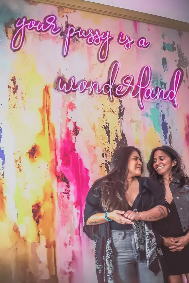 The saucy neon sign in Picks Bar's ladies' restroom is inspired by co-owner Amber Hernandez's love of Halsey. - COURTESY OF PICKS BAR