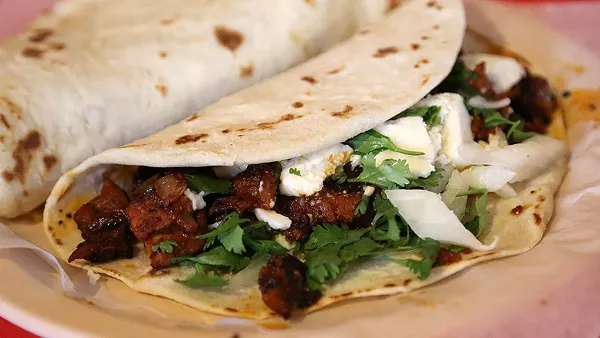 The Taco Callejero at Matehuala Cafe #2 is the perfect marriage of pastor and chorizo. - BEN OLIVO