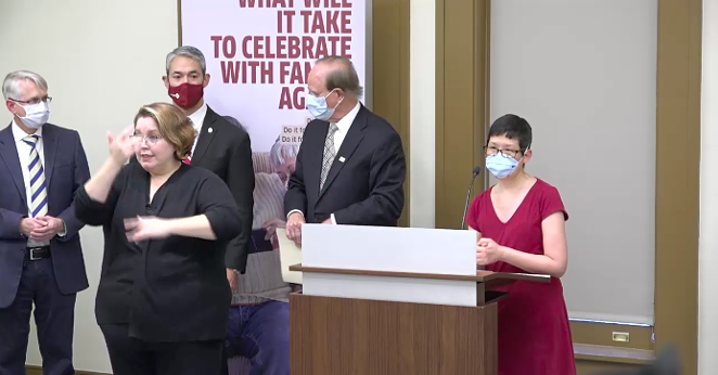Dr. Junda Woo, medical director of the San Antonio Metropolitan Health District, speaks during Wednesday's press conference. - SCREEN CAPTURE / TVSA