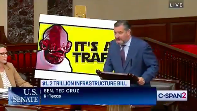Sen. Ted Cruz does his best Admiral Akbar impression during a Thursday floor speech. - TWITTER / @FLOORCHARTS