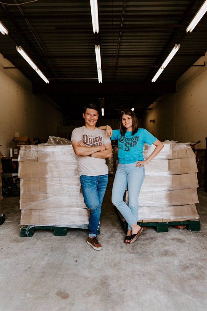 Quick Sip Cold Brew Coffee co-founders Jacob Hurrell-Zitelman and Selena Davila show off shipments of their product. - PHOTO COURTESY QUICK SIP COLD BREW COFFEE