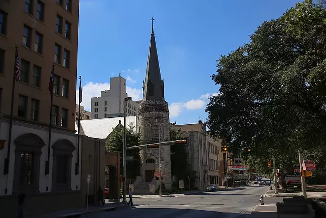 Downtown San Antonio’s Travis Park Church will on September 21 unveil plans for a massive mural featuring local artists. - FLICKR / PAUL SABLEMAN