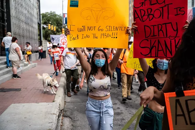 Protesters take to the streets in San Antonio recently to protest Texas' new abortion law. - JAIME MONZON