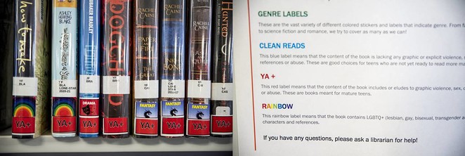 A list of labels and their meanings helps to guide readers on the contents of certain books at the Llano County Library. - TEXAS TRIBUNE / SERGIO FLORES