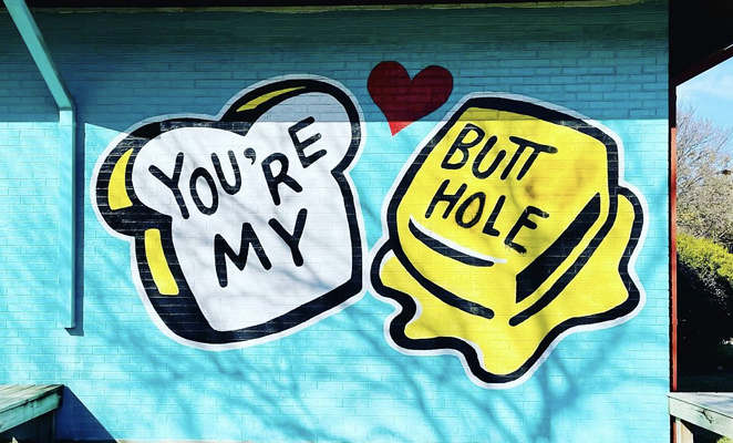 East Austin’s "You're My Butter Half" mural was defaced last week. - INSTAGRAM / DUSTYWUSTY