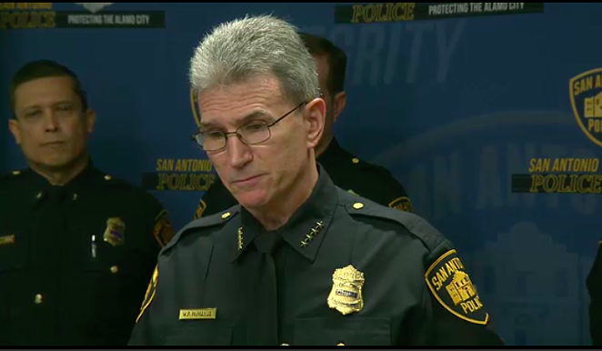 SAPD Chief William McManus addresses reporters Friday morning. - FACEBOOK, VIA KSAT LIVESTREAM
