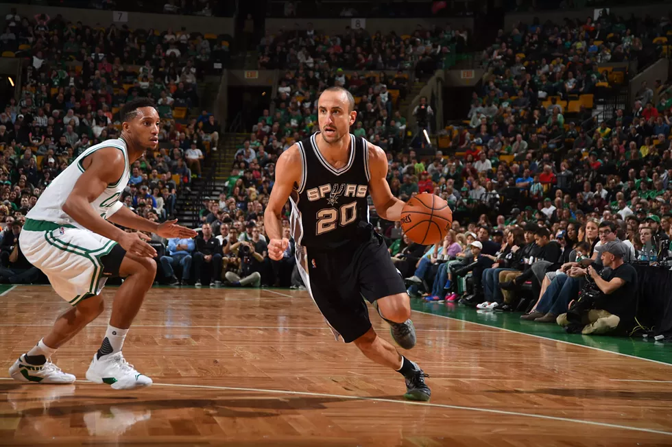 Spurs veteran Manu Ginobili in motion. - NBAE/GETTY IMAGES