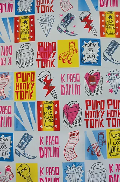 Cruz Ortiz’s “Hello Darlin’ Map” is puro Texas and brightly greets fans entering through one of the AT&T Center’s entrances.