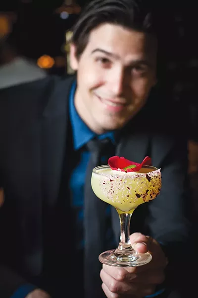Jordan Corney and Patron’s Margarita of the Year, The Rosa Picante - PHOTO BY DAVID RANGEL