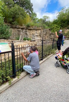 Visitors check out a habitat at the San Antonio Zoo.