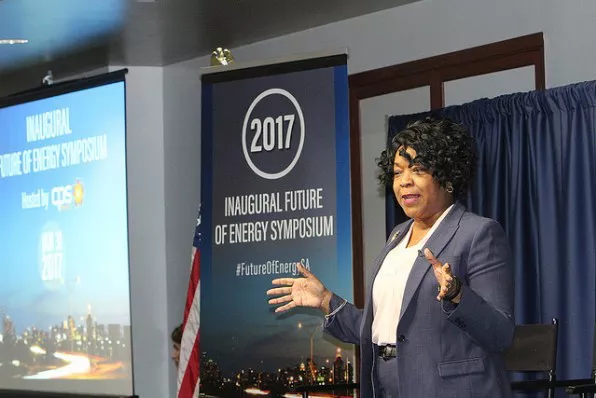 CPS Energy CEO Paula Gold Williams speaks during an energy symposium. - CPS ENERGY